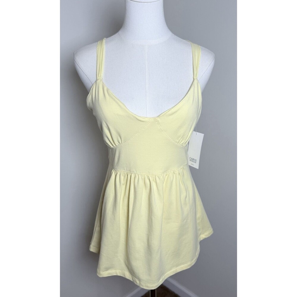 Carve Designs Pastel  Yellow Organic Cotton Babydoll Top Boho Cottagecore Large